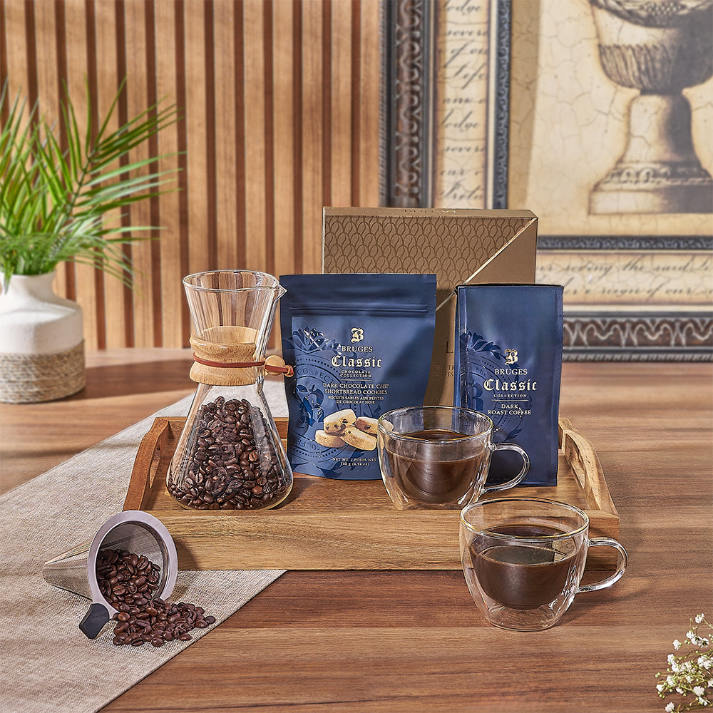 Delight any coffee aficionado with the Forest Hill Coffee & Snack Tray - California Baskets