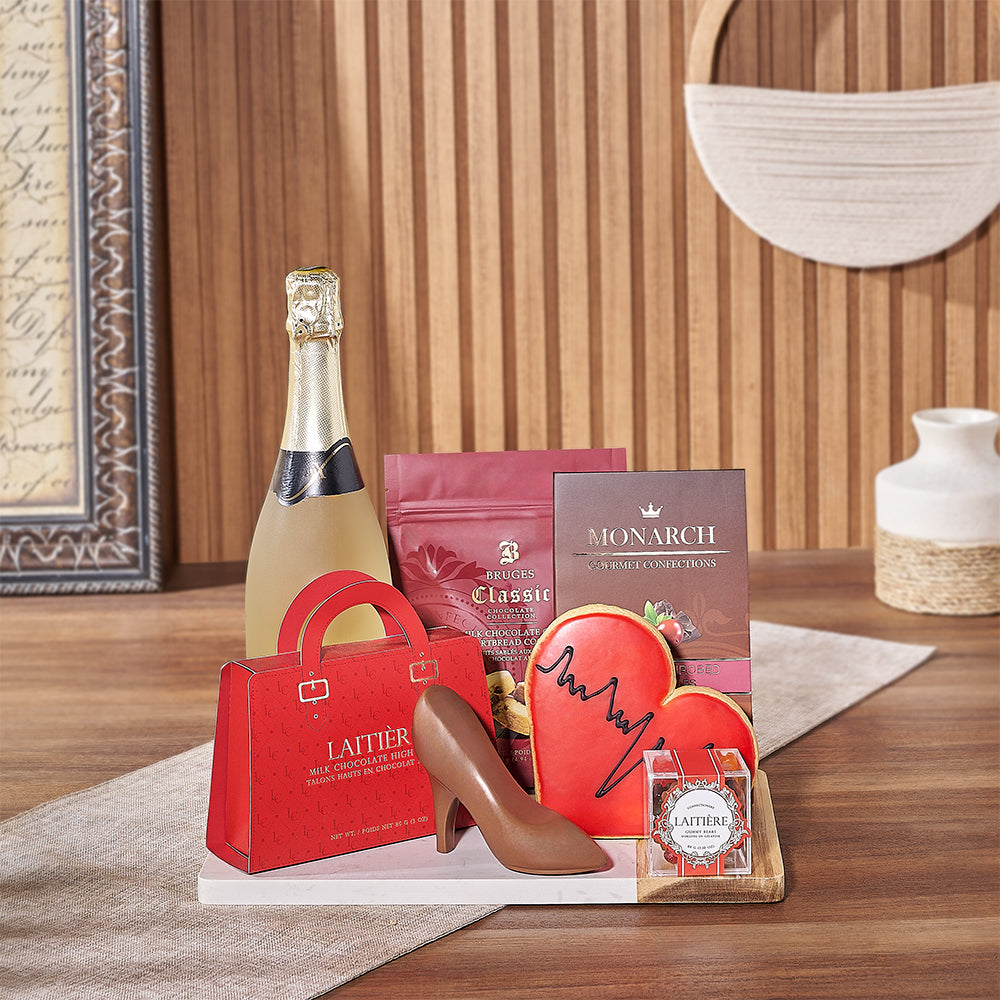 Bubbly & Sweet Valentine's Gift Basket, treat your better half to a delicious treat - California Delivery
