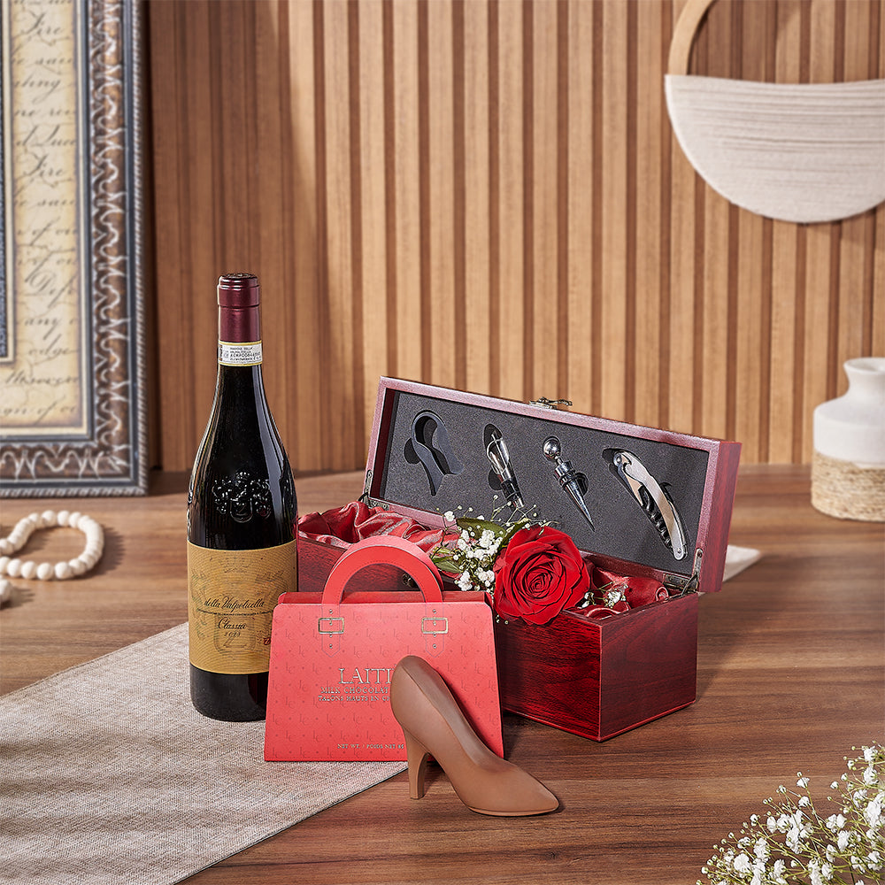 Celebrate romance with the Rose and Wine Gift Box from California Baskets to California delivery