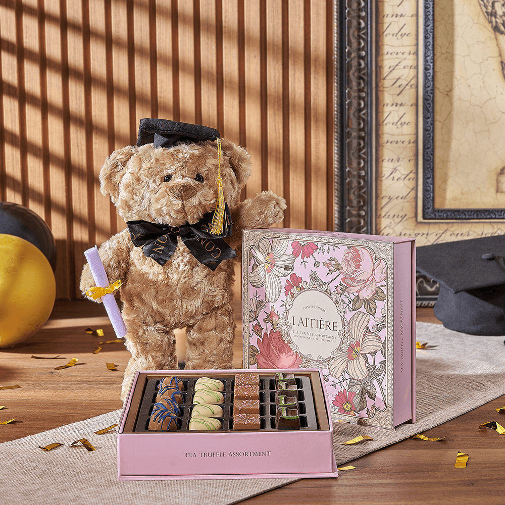 Indulgent Graduation Gift Set, graduation gift, graduation, chocolate gift, chocolate, plush gift, plush, California delivery