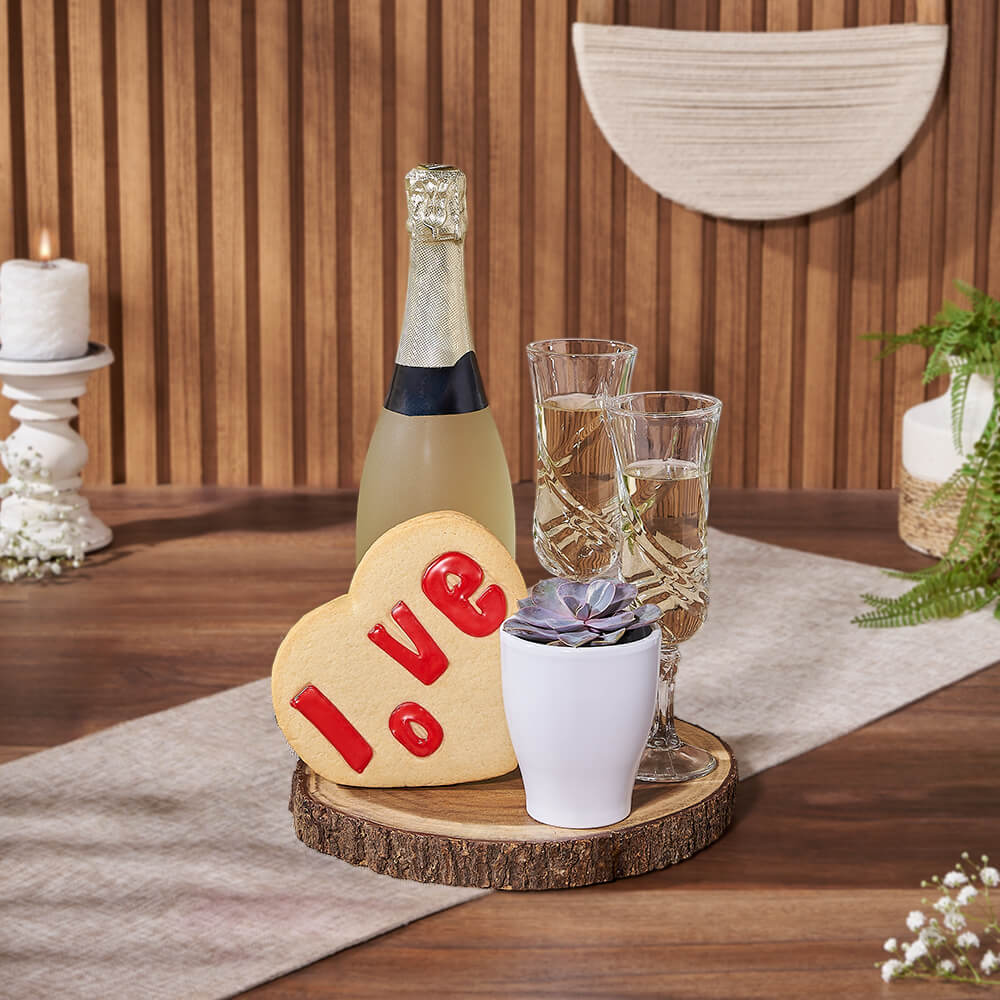 Beaconsfield Champagne Gift Basket, sparkling wine gift, sparkling wine, plant gift, plant, cookie gift, cookie, California delivery