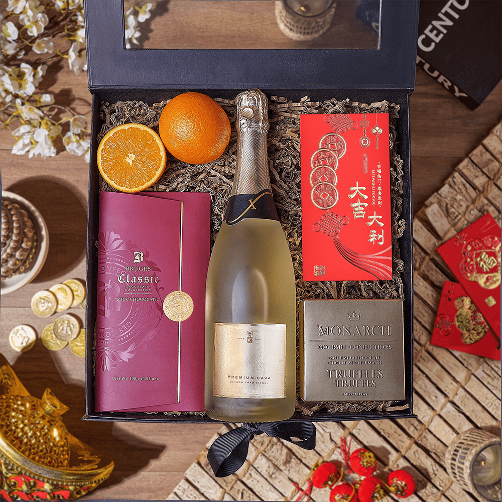 Champagne Chinese New Year Gift Box, Chinese new year gift, Chinese new year, lunar new year gift, lunar new year, champagne gift, champagne, sparkling wine gift, sparkling wine, California delivery