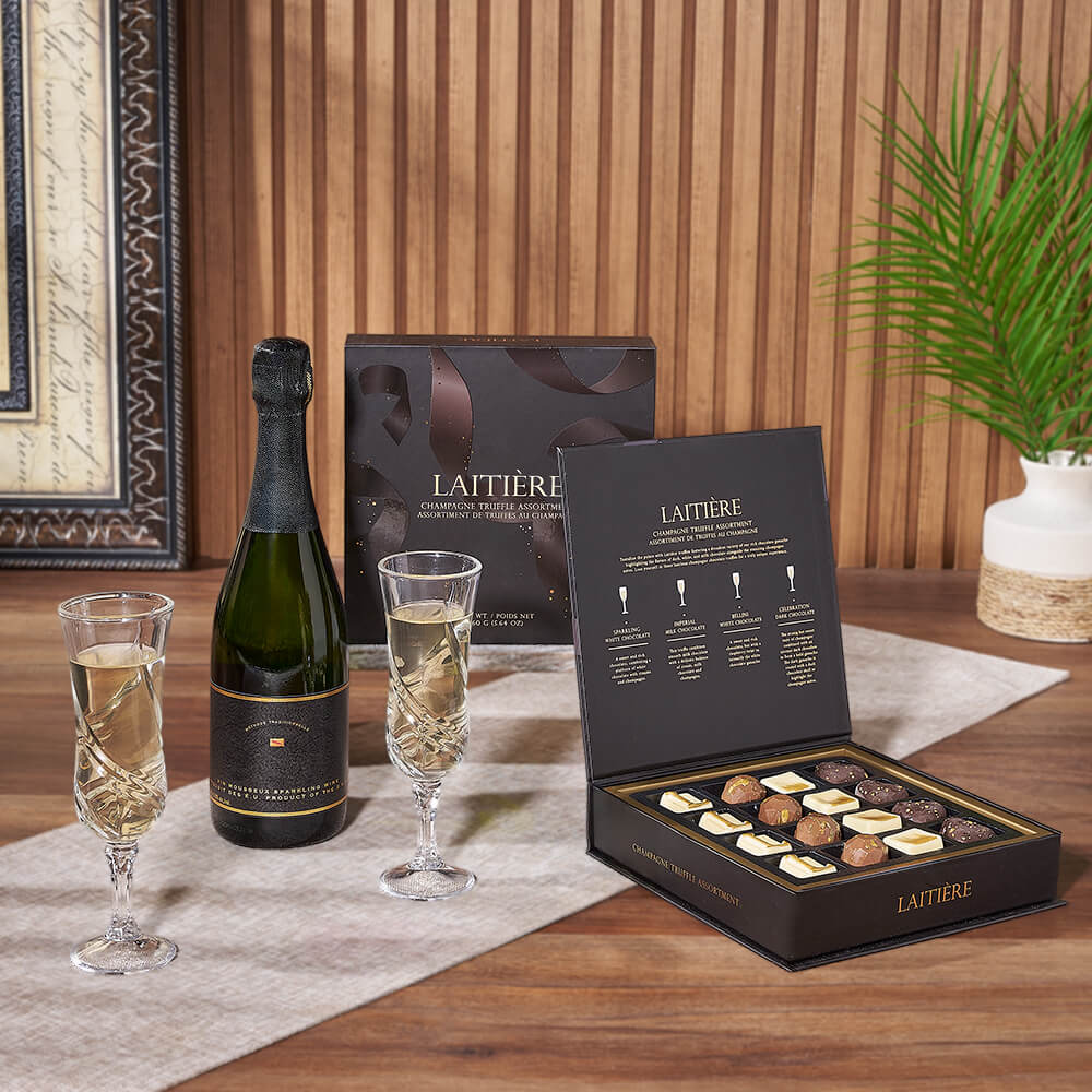 Champagne & Truffles for Two Gift, champagne gift, champagne, sparkling wine gift, sparkling wine, chocolate gift, chocolate, California delivery