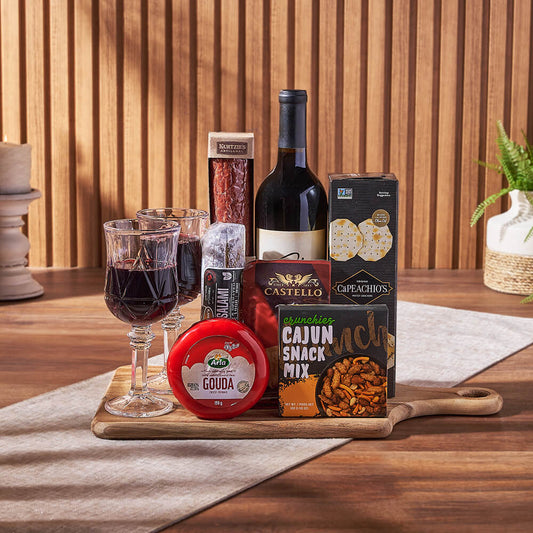 Cheese & Salami Gift Set with Wine, wine gift, wine, charcuterie gift, charcuterie, cheese gift, cheese, gourmet gift, gourmet, California delivery
