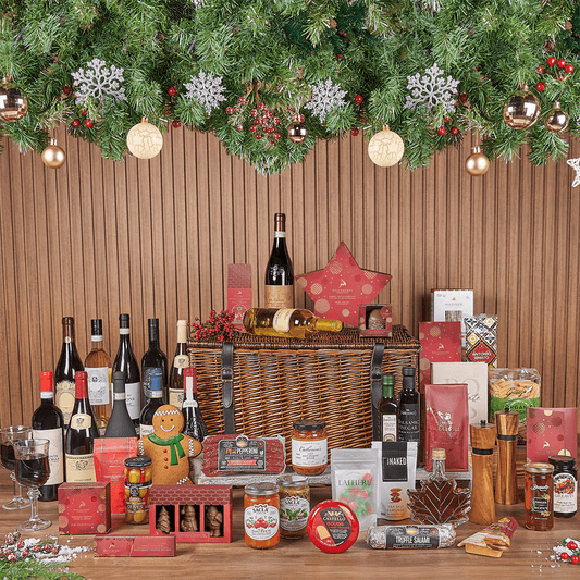 Christmas Wine & Treat Extravaganza Basket, christmas gift, christmas, wine gift, wine, chocolate gift, chocolate, California delivery