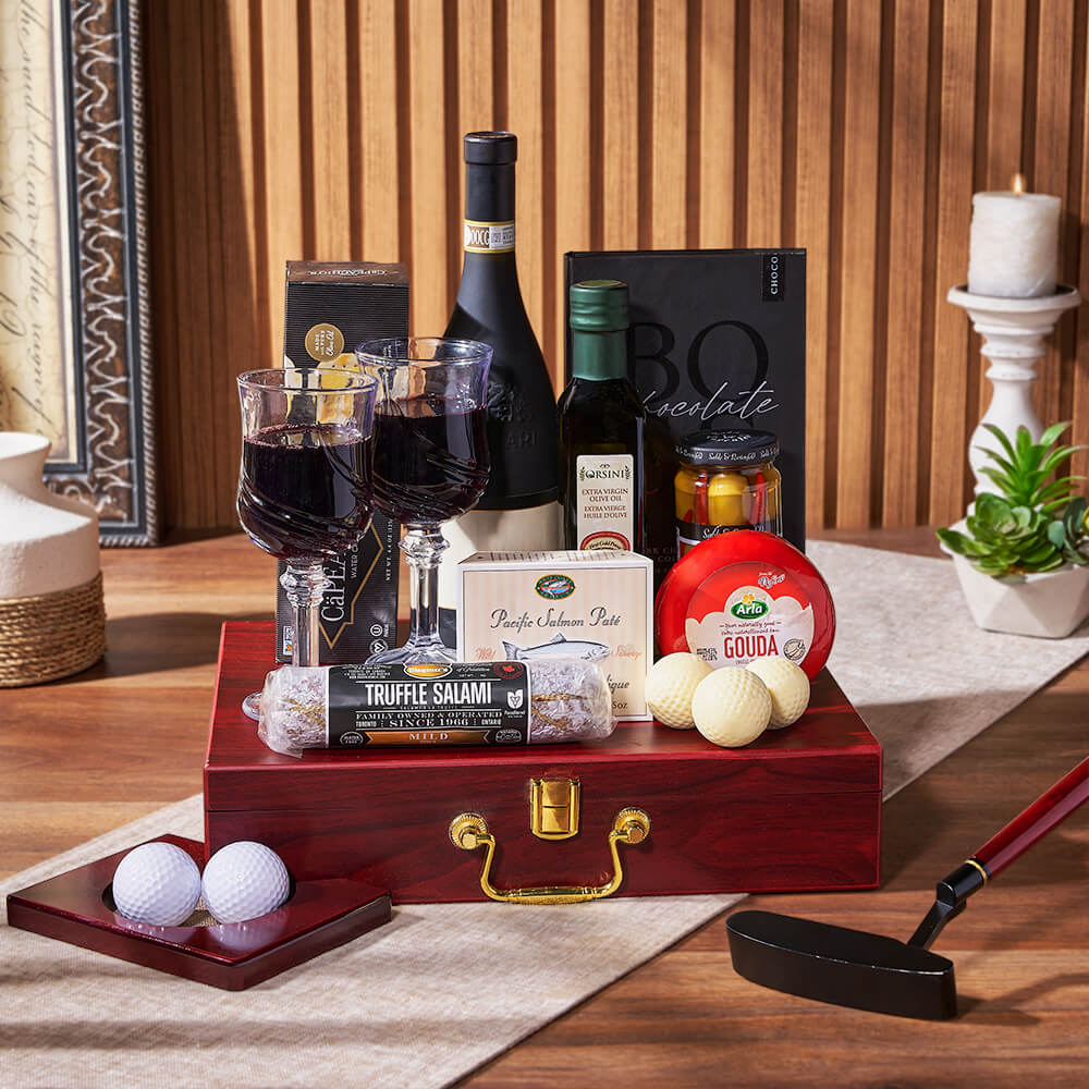 Deluxe Wine & Golfing Snack Set, wine gift, wine, charcuterie gift, charcuterie, seafood gift, seafood, golf gift, golf, California delivery