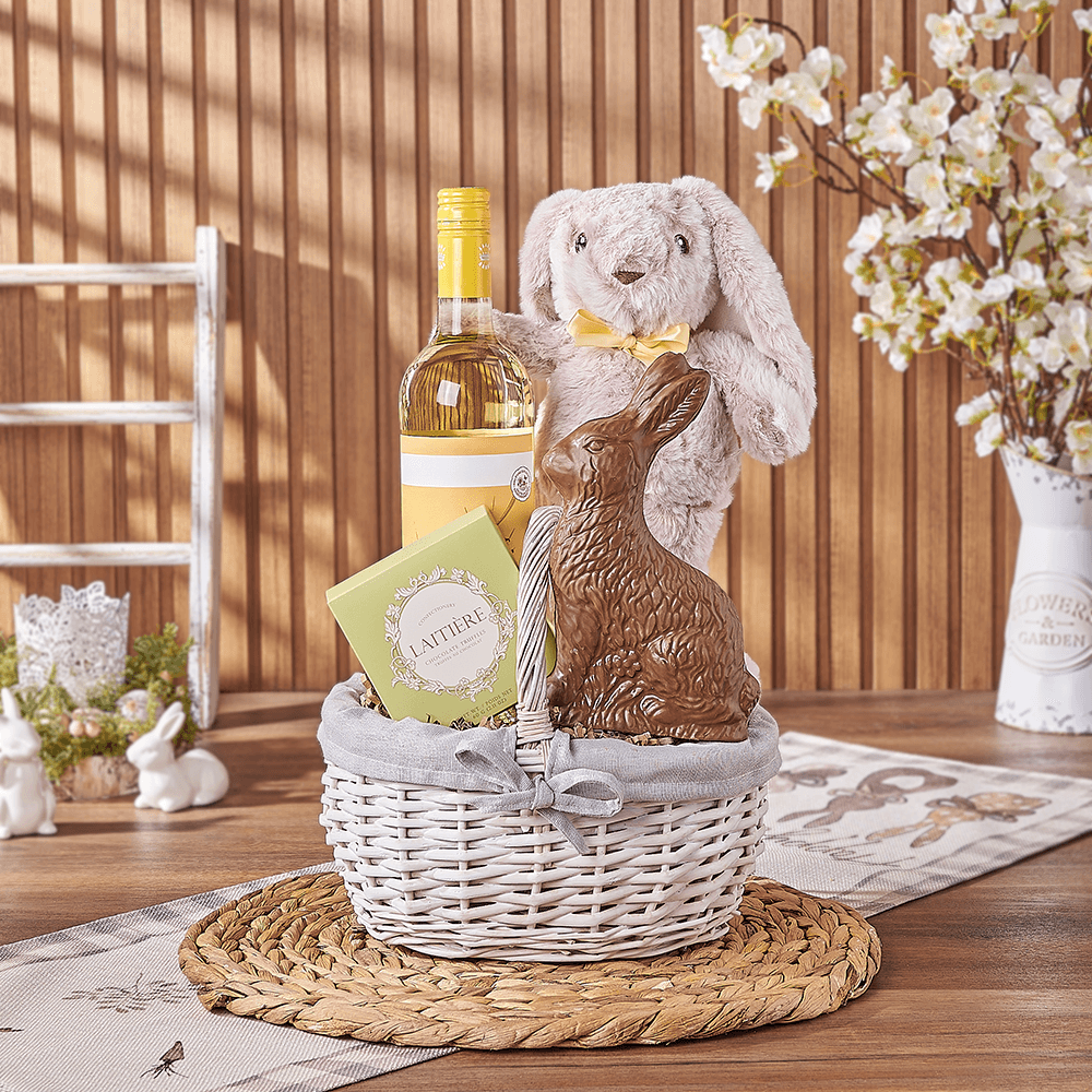 Easter Bunny Wine & Chocolate Basket, easter gift, easter, wine gift, wine, chocolate gift, chocolate, California delivery