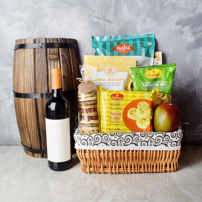 Flavors Of Diwali Gift Basket With Wine from California Baskets - Wine Gift Set - California Delivery.