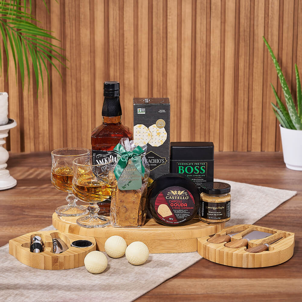 Golf Lover's Liquor Gift Set, liquor gift, liquor, cheese board gift, cheese board, golf gift, golf, California delivery