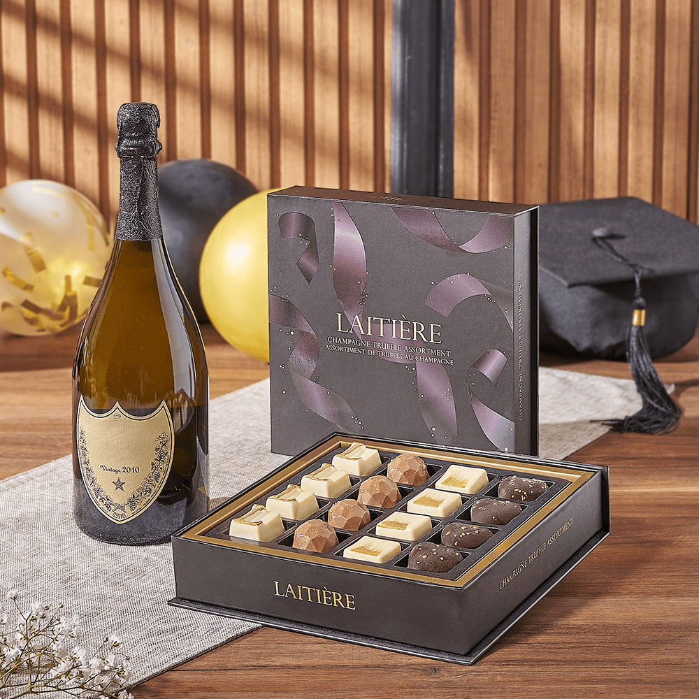 Graduation Champagne & Truffle Gift, graduation gift, graduation, champagne gift, champagne, sparkling wine gift, sparkling wine, chocolate gift, chocolate, California delivery
