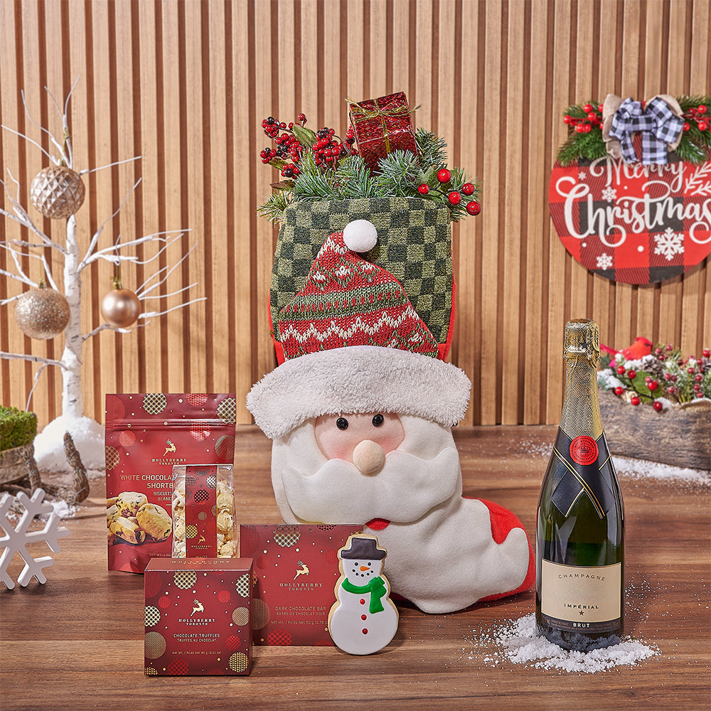 Holiday Champagne & Treat Stocking, champagne gift, champagne, sparkling wine gift, sparkling wine, chocolate gift, chocolate, christmas gift, christmas, California delivery