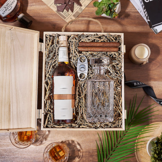 Liquor & Decanter Crate, liquor gift, liquor, decanter gift, decanter, cigar gift, cigar, California delivery