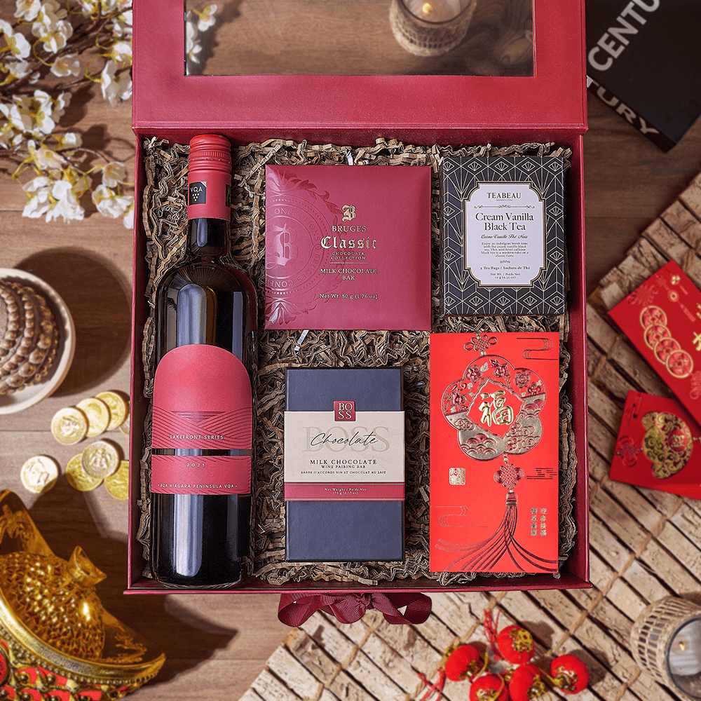 Lunar New Year Wine & Tea Box, wine gift, wine, chinese new year gift, chinese new year, lunar new year gift, lunar new year, California delivery