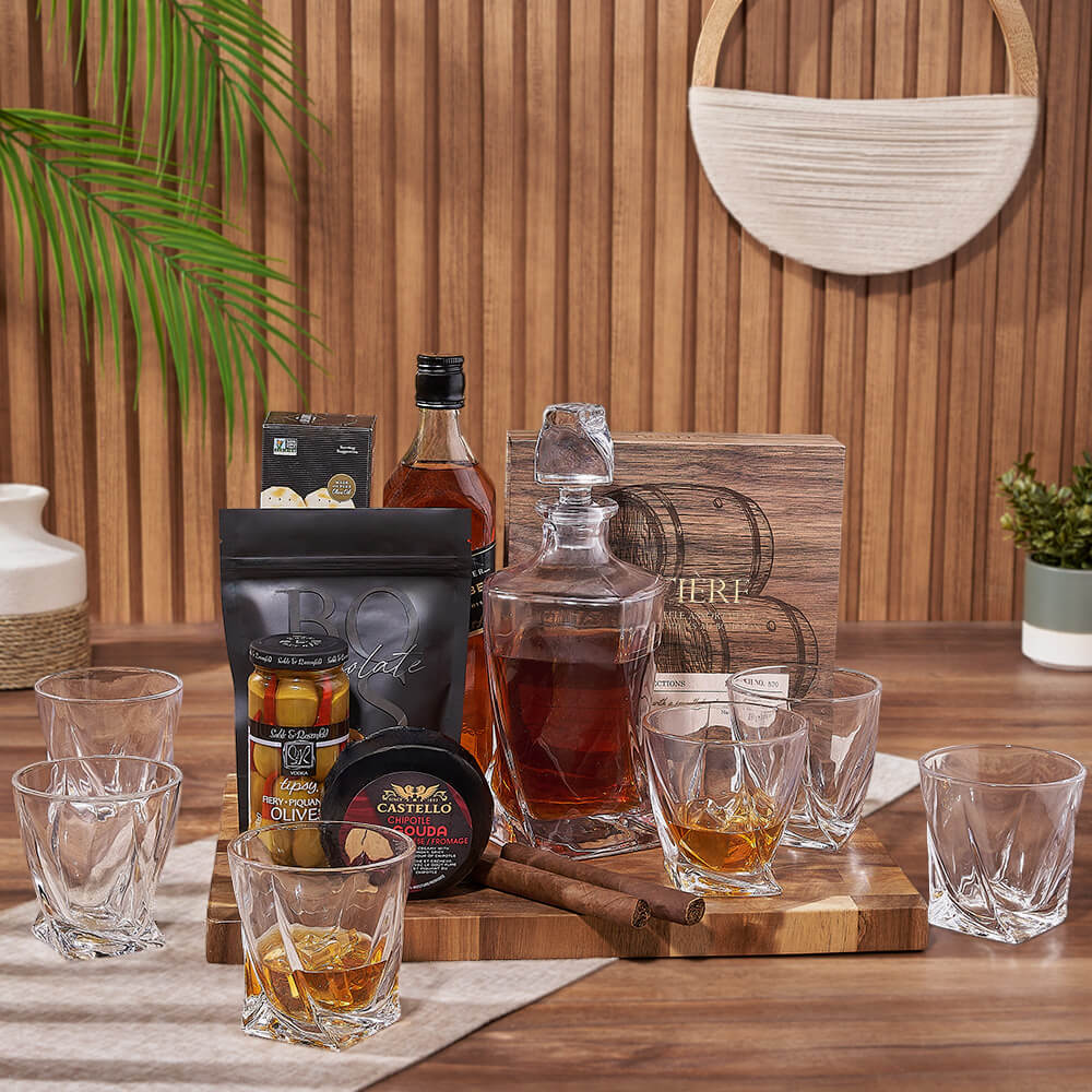 Royal Cigar & Liquor Gift Set, liquor gift, liquor, cigar gift, cigar, decanter gift, decanter, California delivery