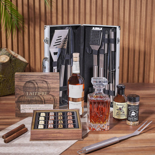 Smokin’ BBQ Grill Gift Set with Liquor, liquor gift, liquor, grill gift, grill, decanter gift, decanter, California delivery