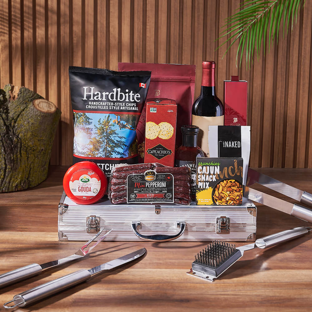 Smokin’ BBQ Grill Gift Set with Wine, wine gift, wine, grilling gift, grilling, charcuterie gift, charcuterie, cheese gift, cheese, California delivery