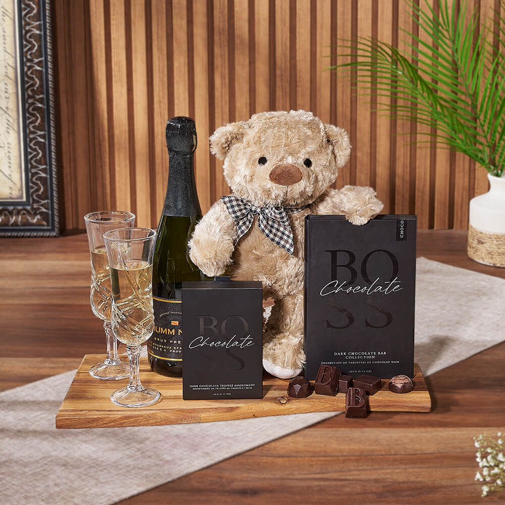 Uptown Champagne Gift Basket, champagne gift, champagne, sparkling wine gift, sparkling wine, chocolate gift, chocolate, California delivery