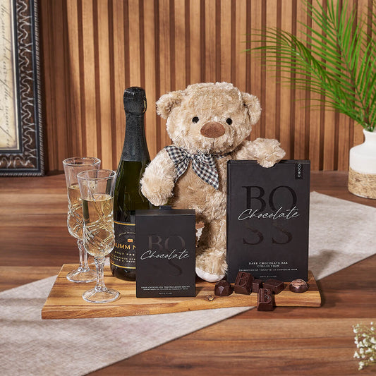 Uptown Champagne Gift Basket, champagne gift, champagne, sparkling wine gift, sparkling wine, chocolate gift, chocolate, California delivery