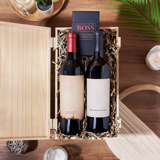 Vintage Wine Duo Gift Crate, wine gift, wine, chocolate gift, chocolate, California delivery