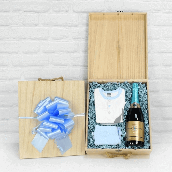 Welcome Home Baby Boy Celebration Gift from California Baskets - Champagne Gift Set - California Delivery