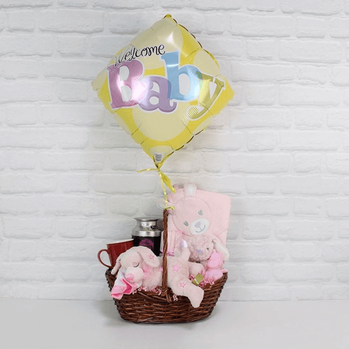 Welcome Newborn Baby Girl Gift Basket from California Baskets - Baby Gift Set - California Delivery