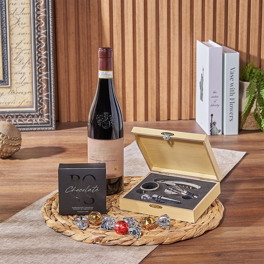 Wine Serving Gift Set, wine gift, wine, chocolate gift, chocolate, California delivery