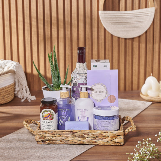 Lavender Spring Spa Gift Set from California Baskets is an exquisite gift for anyone looking to relax in style - California Delivery