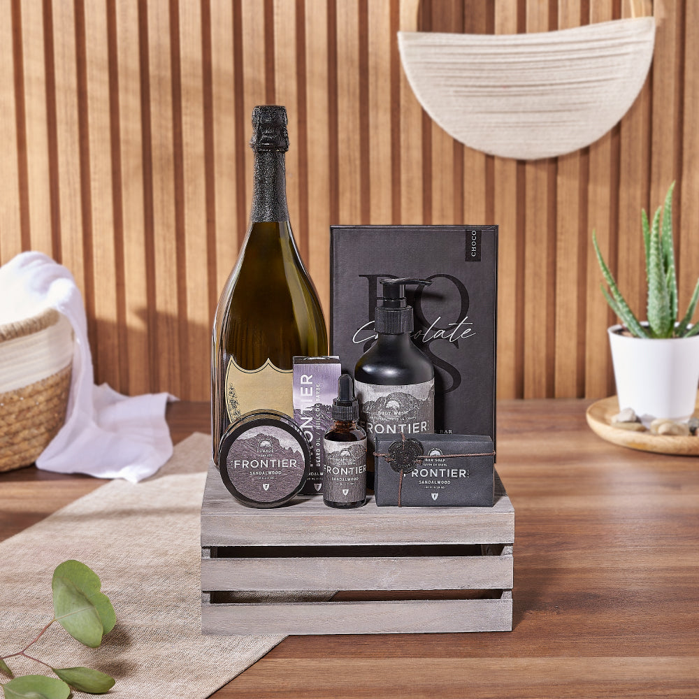 The Sandalwood &amp; Champagne Spa Gift Crate from California Baskets to California delivery 