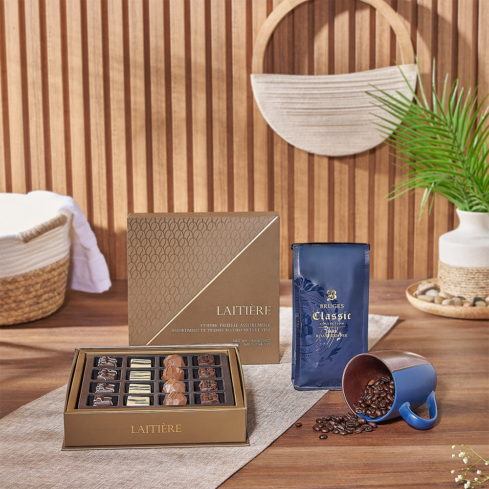 With the Rich Coffee & Truffle Gift Set from California Baskets to California delivery
