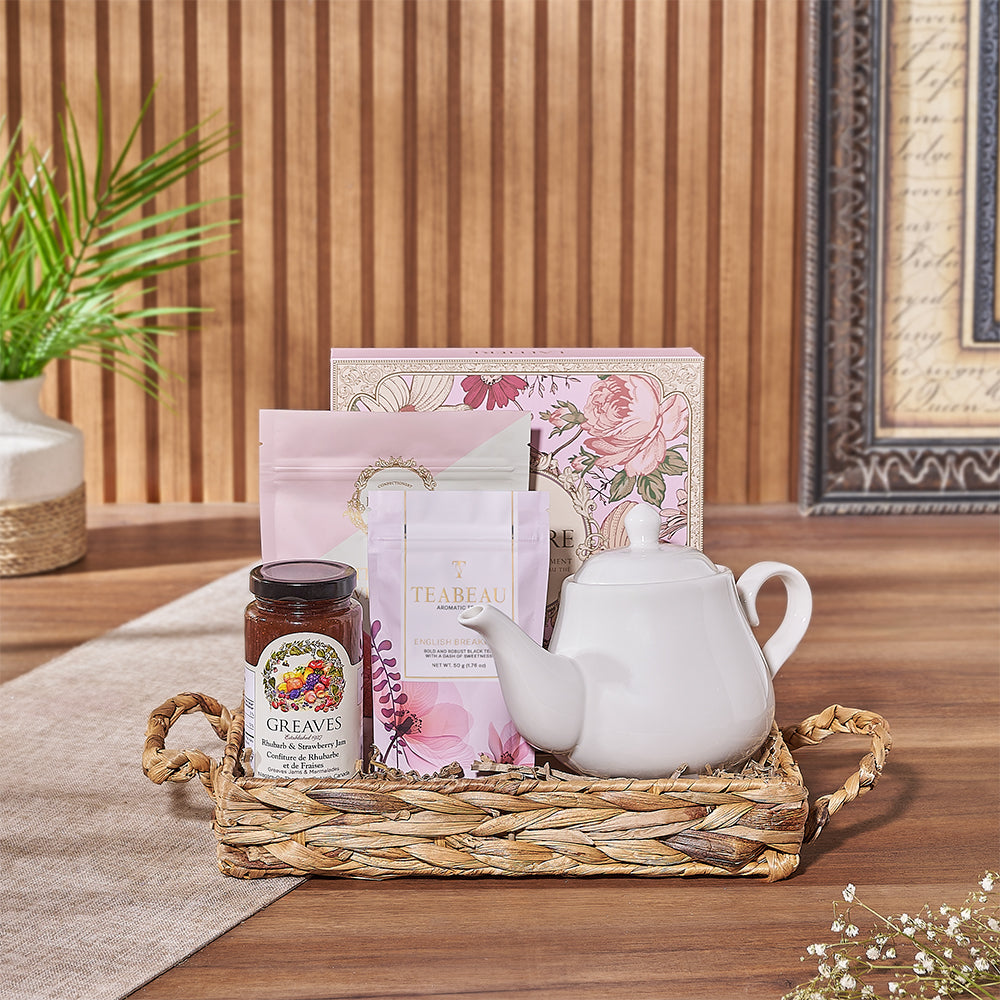 Spot of Tea Gift Tray from California Baskets, enjoy a stunning gift set with enough to entertain - California Delivery
