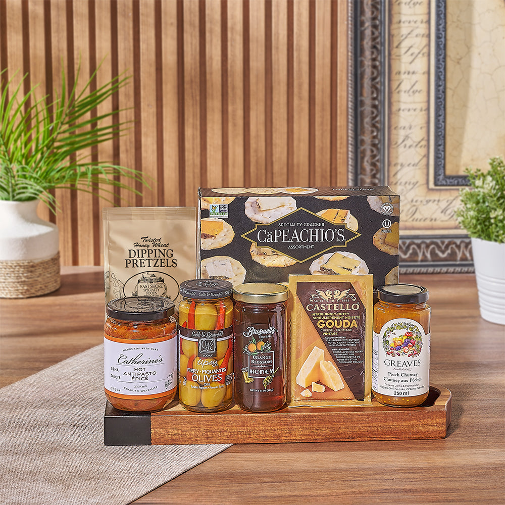 With the Gourmet Appetizer Gift Set, send a tempting gift filled with savory treats from California basket - California delivery 