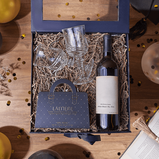 Graduation Wine Gift Box, graduation gift, graduation, wine gift, wine, chocolate gift, chocolate, California delivery