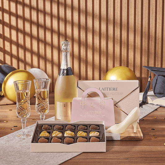 Bubbly Graduation Gift, graduation gift, graduation, chocolate gift, chocolate, champagne gift, champagne, sparkling wine gift, sparkling wine, California delivery