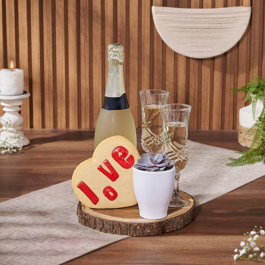Beaconsfield Champagne Gift Basket, sparkling wine gift, sparkling wine, plant gift, plant, cookie gift, cookie, California delivery