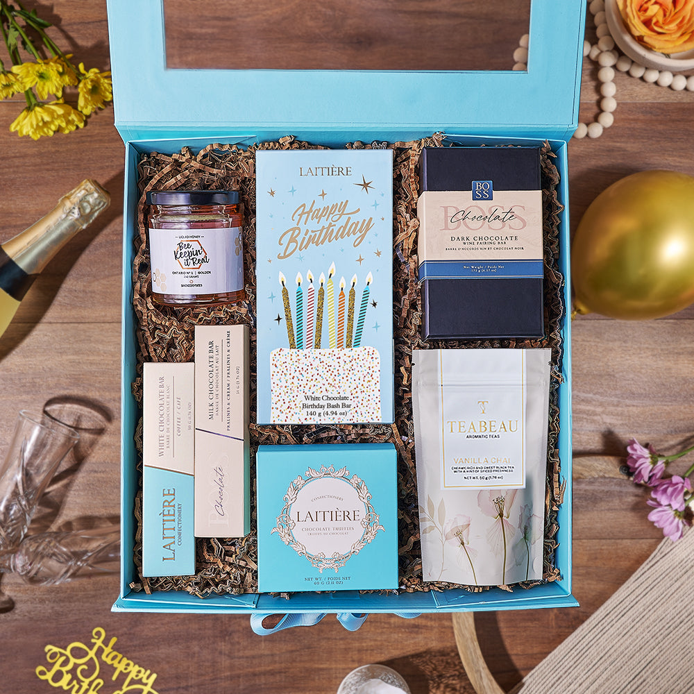 Birthday Chocolate &amp; Chai Gift Box, chocolate gift, chocolate, birthday gift, birthday, tea gift, tea, California delivery