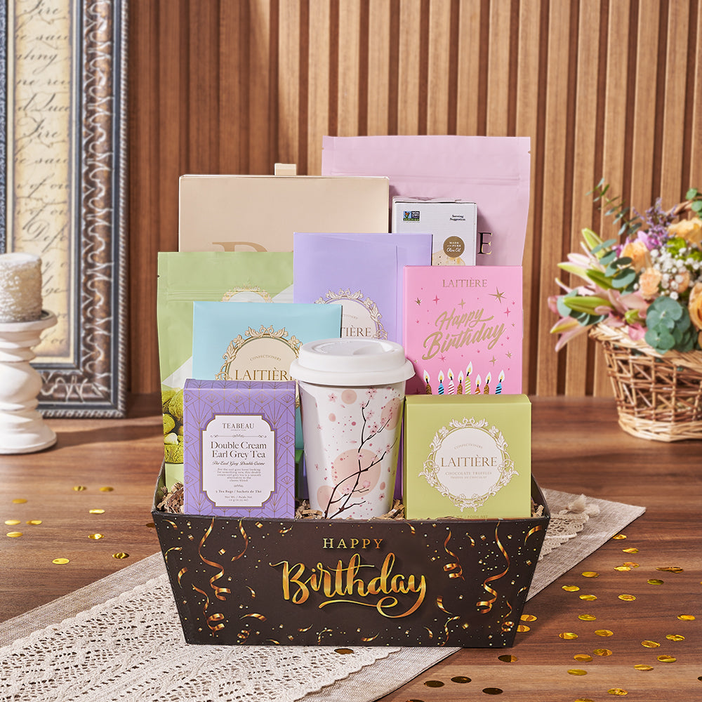 Birthday Tea & Goodies Gift, birthday gift, birthday, tea gift, tea, cookie gift, cookie, chocolate gift, chocolate, California delivery