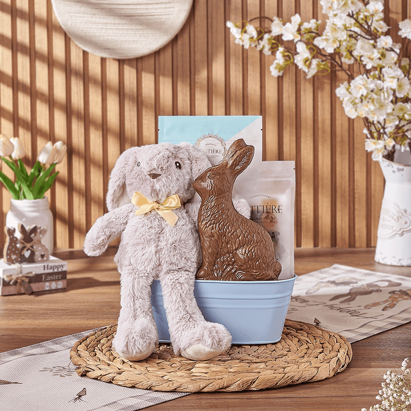 Blue Easter Bunny Gift Basket, chocolate gift, chocolate, easter gift, easter, California delivery