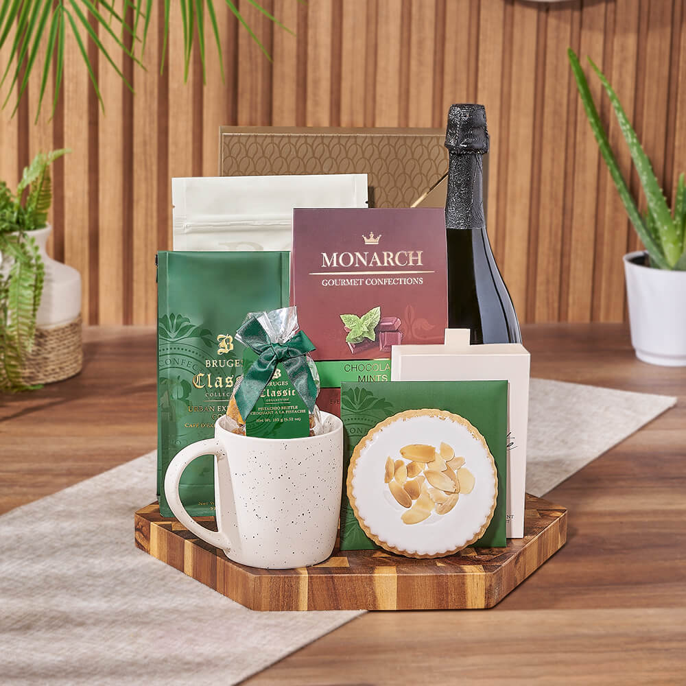 Champagne &amp; Coffee Snack Board, champagne gift, champagne, sparkling wine gift, sparkling wine, chocolate gift, chocolate, California delivery