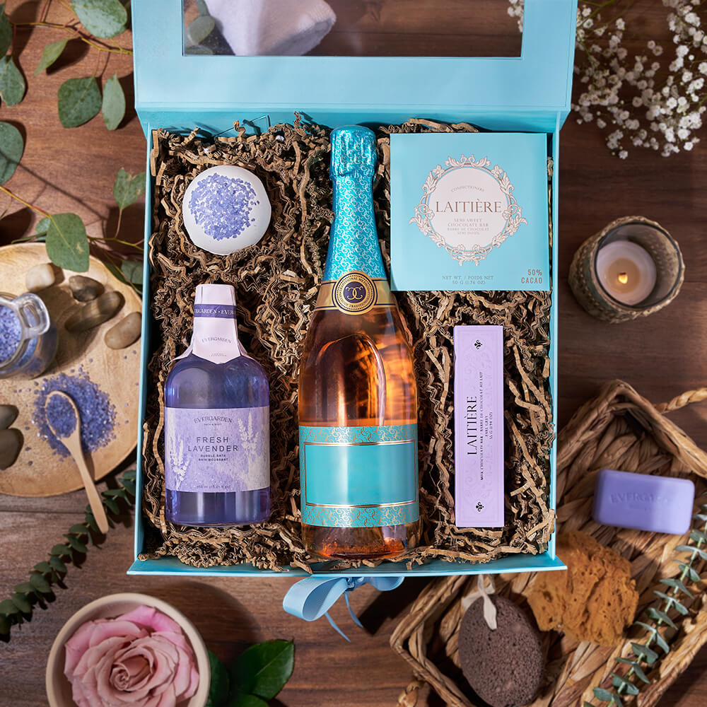 Champagne &amp; Spa Perfections, spa gift, spa, bath &amp; body gift, bath &amp; body, champagne gift, champagne, sparkling wine gift, sparkling wine, California delivery