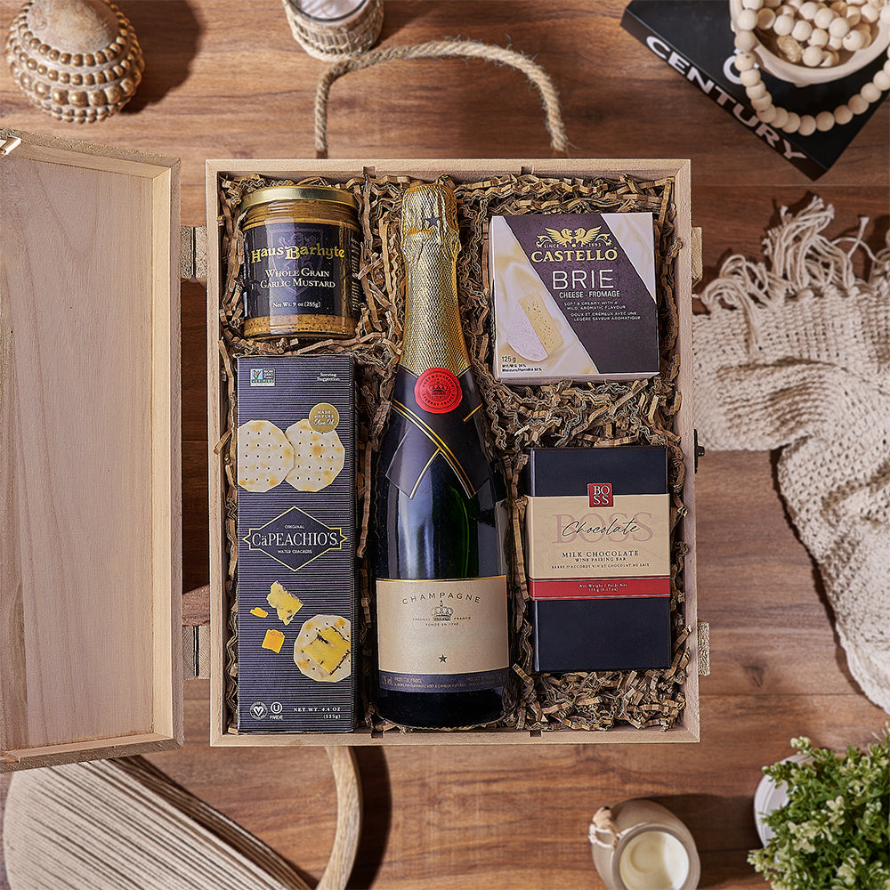 Champagne &amp; Treat Gift Box, champagne gift, champagne, cheese gift, cheese, chocolate gift, chocolate, California delivery