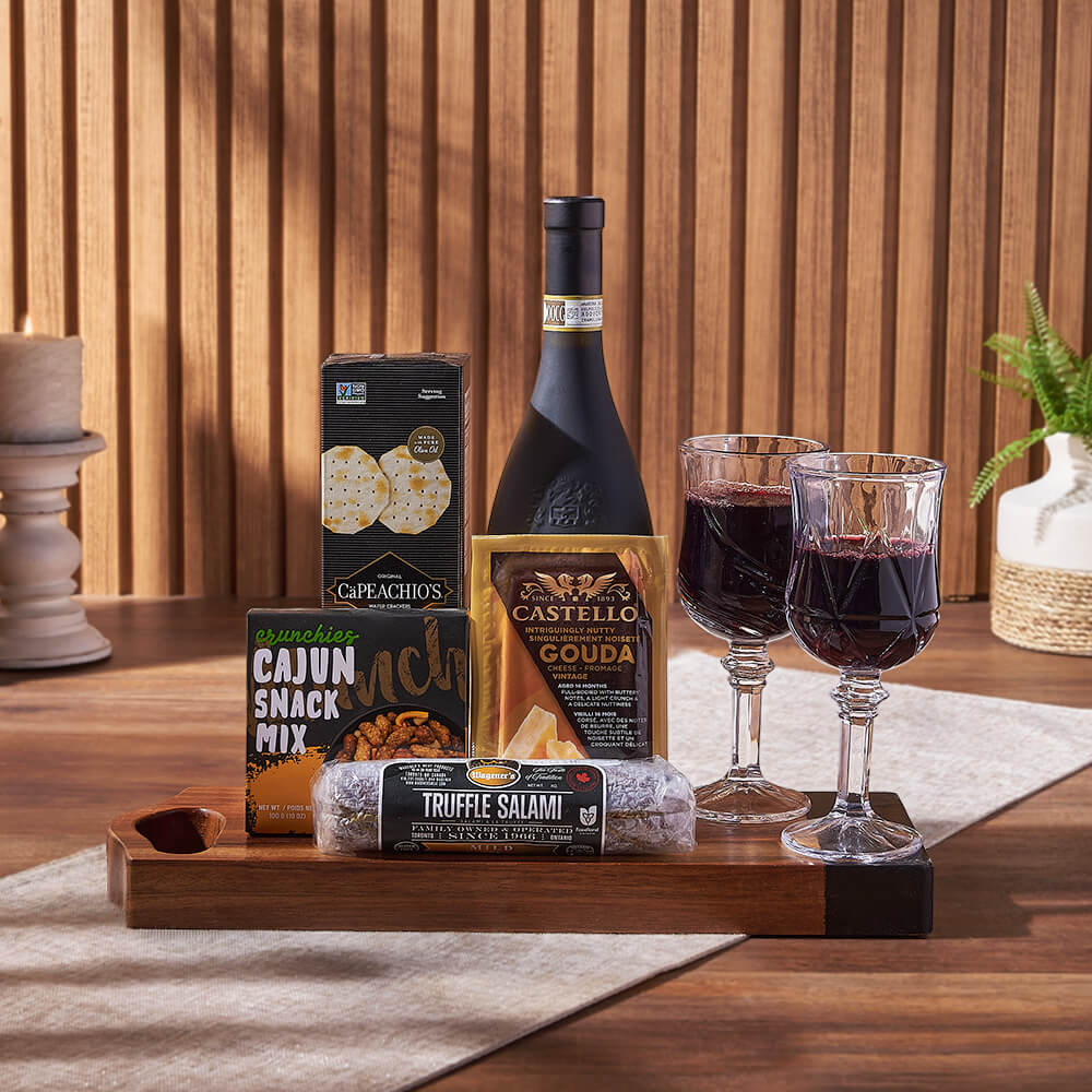 Charcuterie & Wine Gift Basket, wine gift, wine, cheese gift, cheese, charcuterie gift, charcuterie, California delivery