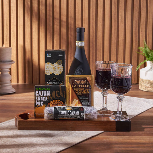 Charcuterie & Wine Gift Basket, wine gift, wine, cheese gift, cheese, charcuterie gift, charcuterie, California delivery