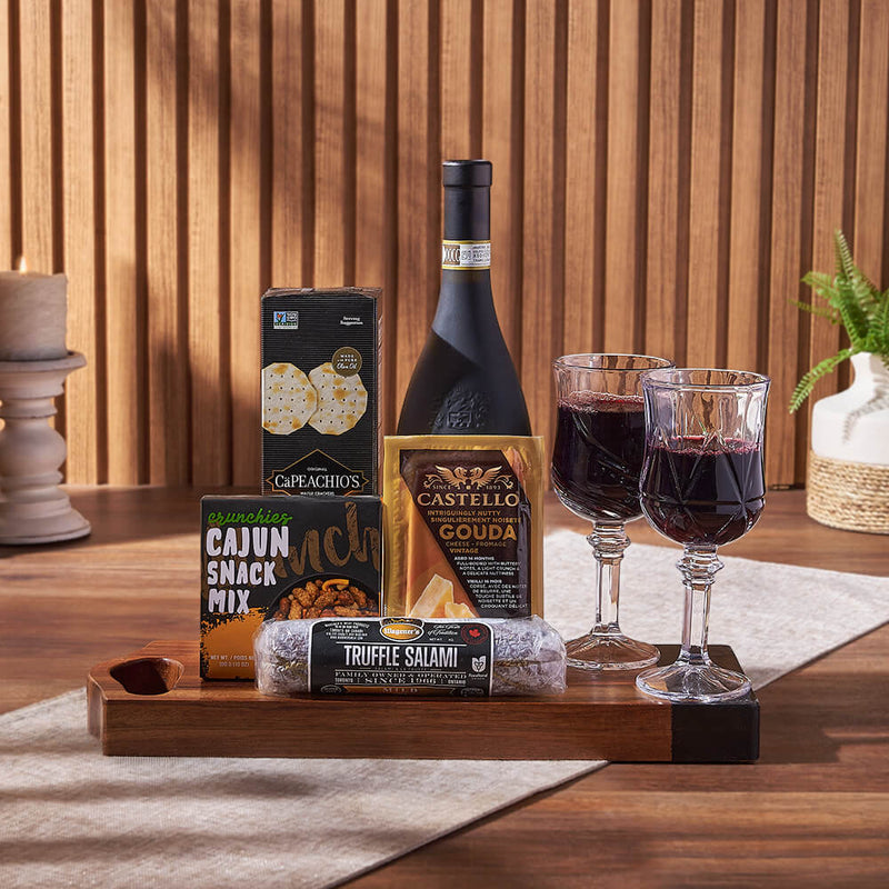 Charcuterie & Wine Gift Basket, wine gift, wine, cheese gift, cheese, charcuterie gift, charcuterie, California delivery