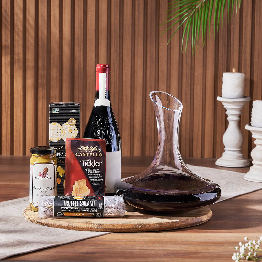 Charming Wine Decanter Gift Set, wine gift, wine, charcuterie gift, charcuterie, cheese gift, cheese, decanter gift, decanter, California delivery