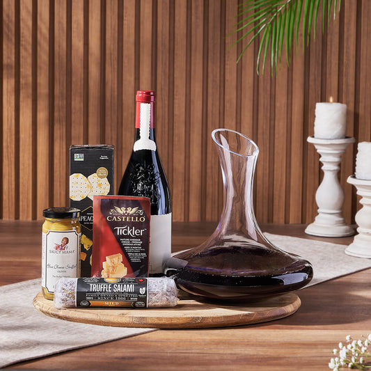 Charming Wine Decanter Gift Set, wine gift, wine, charcuterie gift, charcuterie, cheese gift, cheese, decanter gift, decanter, California delivery
