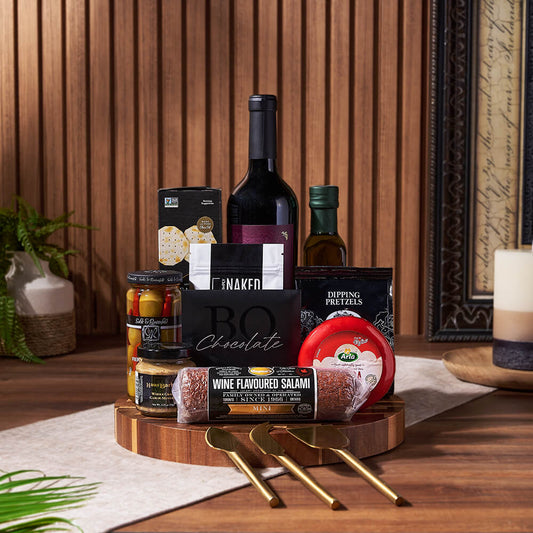 Cheese, Crackers & Wine Gift Basket, wine gift, wine, cheese gift, cheese, charcuterie gift, charcuterie, California delivery