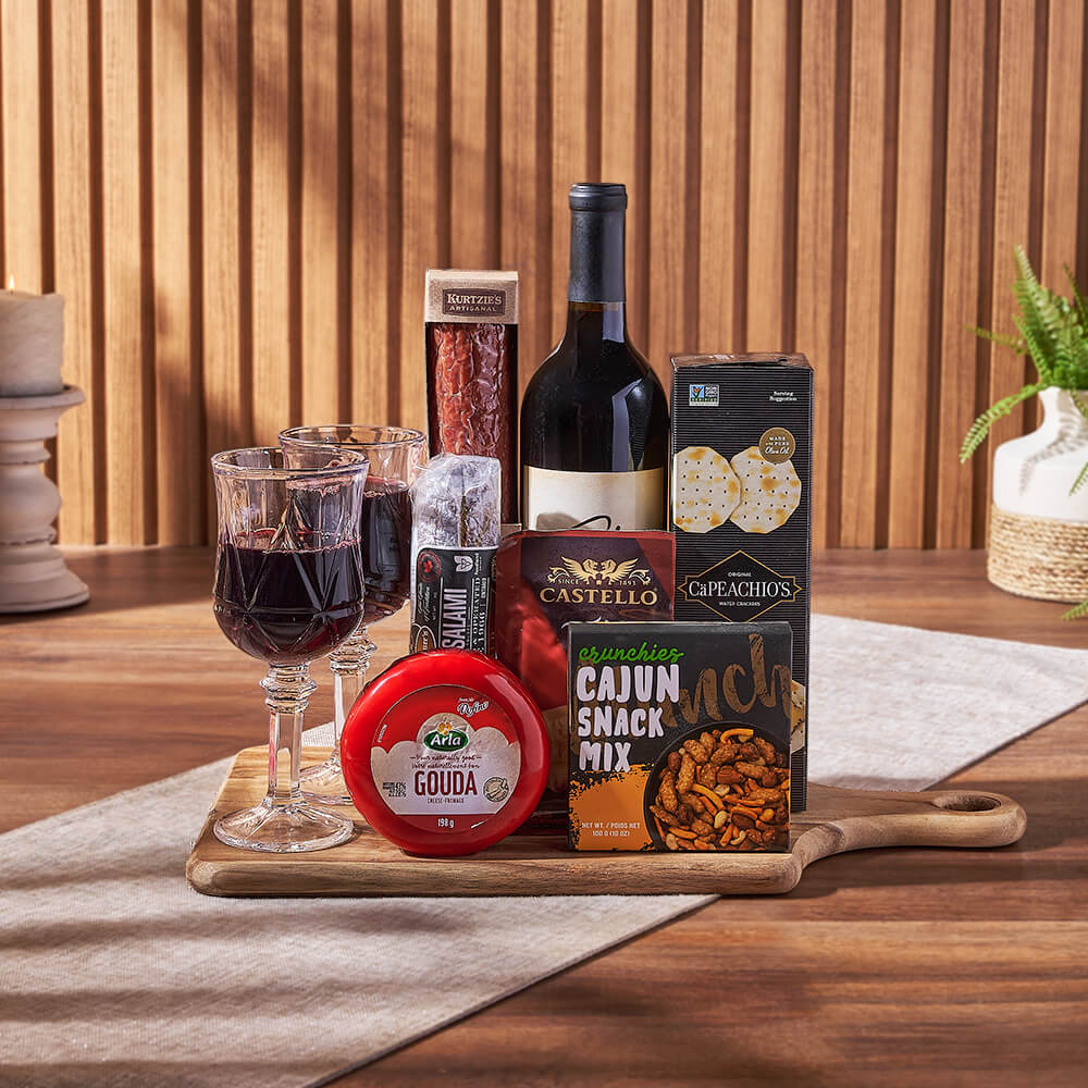 Cheese & Salami Gift Set with Wine, wine gift, wine, charcuterie gift, charcuterie, cheese gift, cheese, gourmet gift, gourmet, California delivery