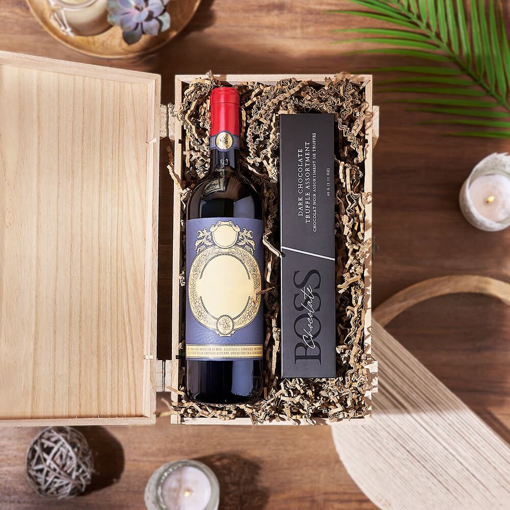 Chocolate & Wine Gourmet Gift Basket, wine gift, wine, chocolate gift, chocolate, California delivery