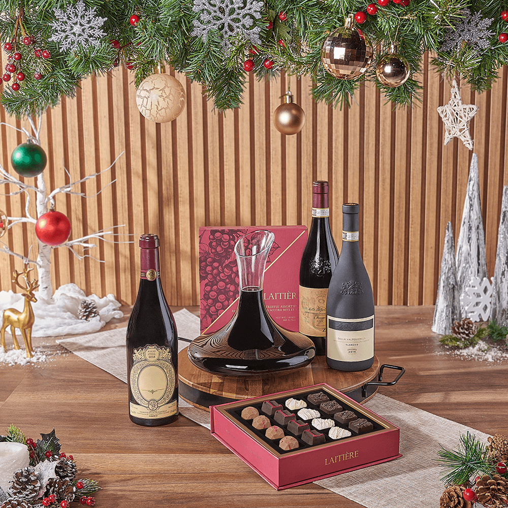 Christmas Wine &amp; Decanter Gift, christmas gift, christmas, wine gift, wine, holiday gift, holiday, decanter gift, decanter, chocolate gift, chocolate, California delivery