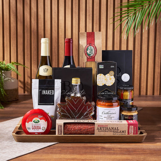 Corktown Wine Duo Gift Basket, wine gift, wine, gourmet gift, gourmet, pasta gift, pasta, cheese gift, cheese, charcuterie gift, charcuterie, California delivery